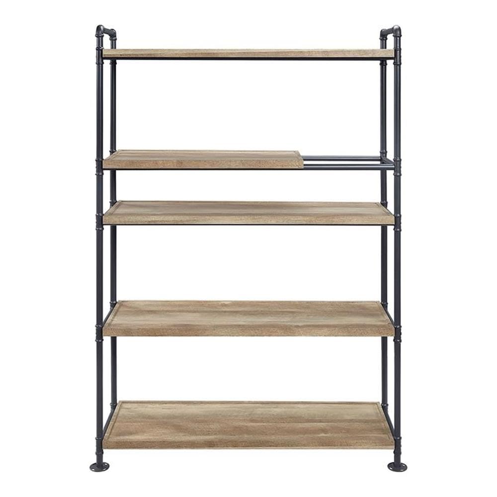 Acme Brantley Bookshelf with 5 Wooden Shelves in Oak and Sandy Black