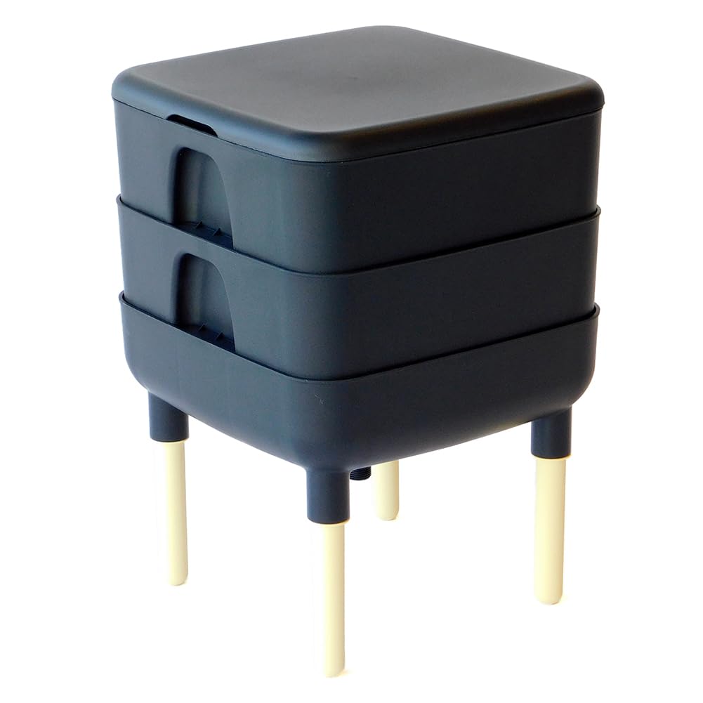 FCMP Outdoor  The Essential Living Composter, 2Tray Worm Vermicomposter Bin (HFLC4000v2BLK) Black
