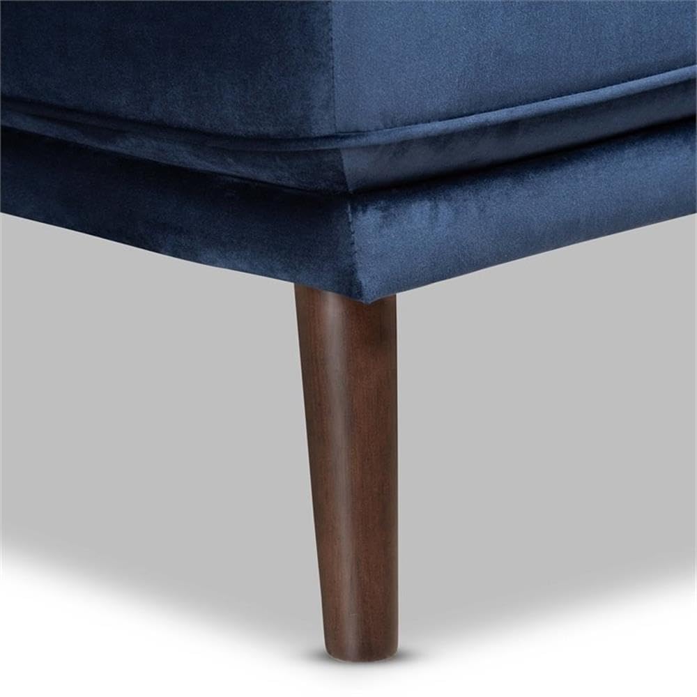 Baxton Studio Morton Mid-Century Modern Contemporary Navy Blue Velvet Fabric Upholstered and Dark Brown Finished Wood Sectional Sofa with Left Facing Chaise