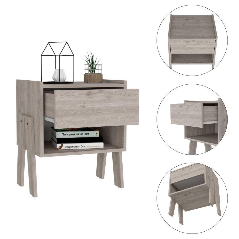 HomeRoots Sleek and Trendy Light Grey Bedroom Nightstand