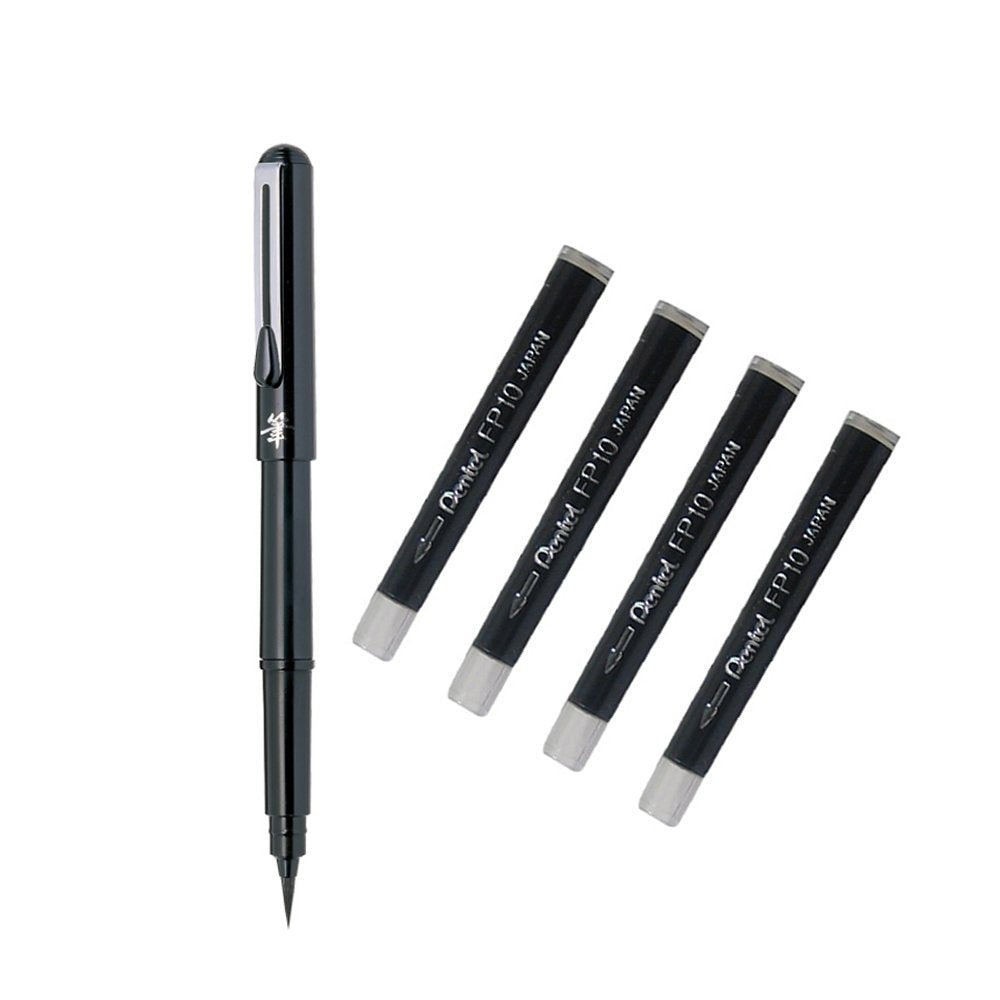 Pentel Gfkp3-A Scientific Brush Pen(One Pen And Four Refill Cartridges) - Black Ink
