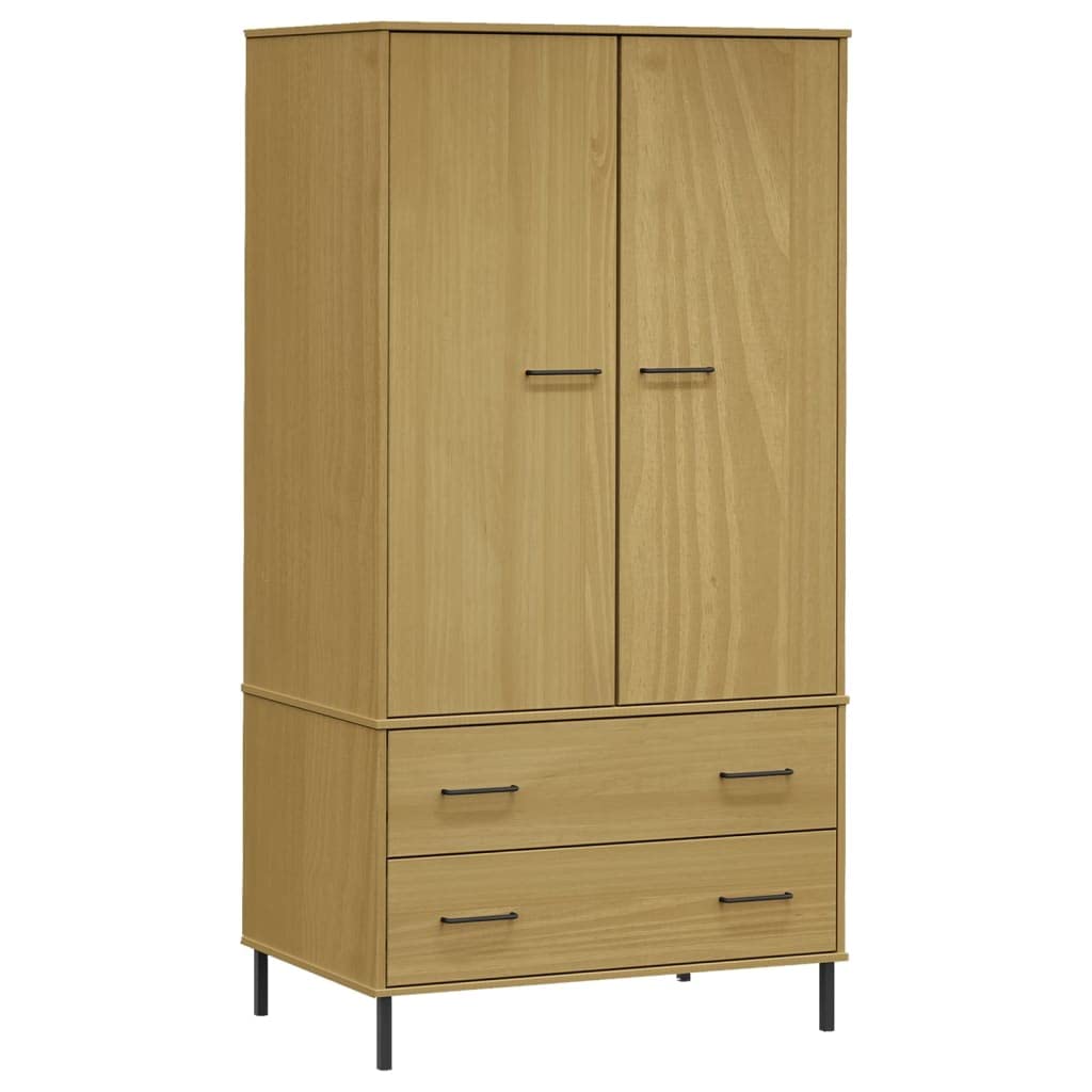 Wardrobe With Metal Legs Brown 35.4"X21.7"X67.9" Solid Wood Oslo
