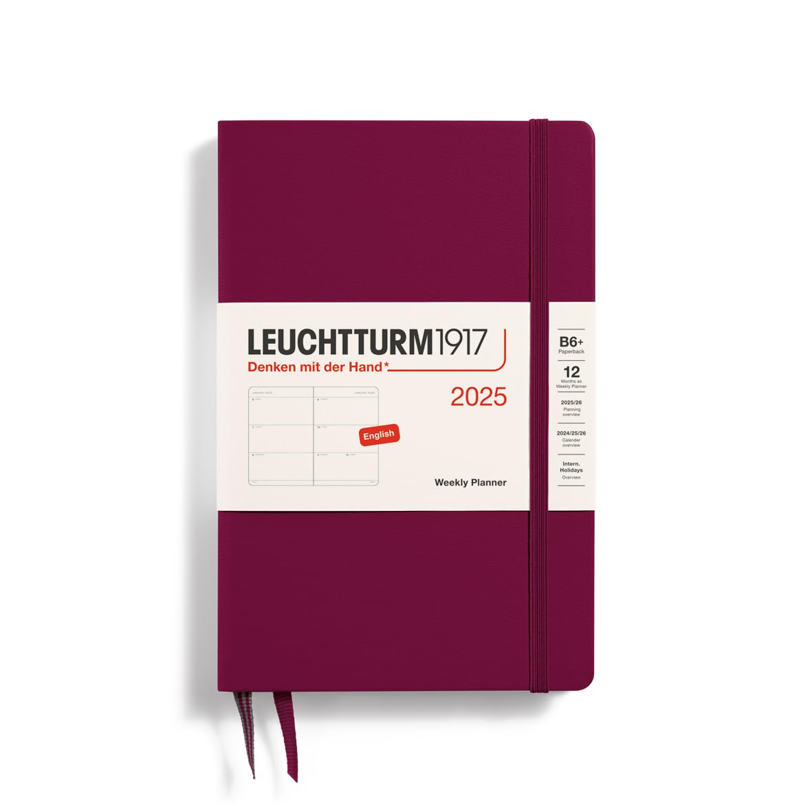 Leuchtturm1917 - Weekly Planner 2025, Hardcover, Paperback (B6+), Port Red (Jan 1 - Dec 31, 2025)