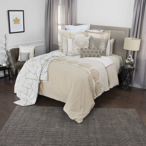Rizzy Home | BT4468 | Duvet | 98"x98" Brown/Neutral/Metallic Solid With Floral Motif