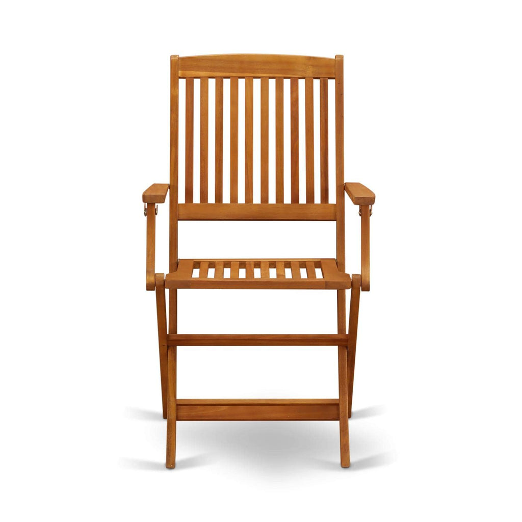 East West Furniture Bcmcana Beasley Patio Dining Folding Arm Chairs - Acacia Wood, Set Of 2, Natural Oil