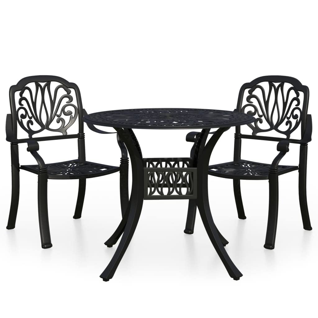 vidaXL Industrial Style Bistro Set - Sturdy, Cast Aluminum Outdoor Seating, 3-Piece Patio Furniture, Black with Umbrella Hole, Assembly Required