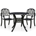 vidaXL Industrial Style Bistro Set - Sturdy, Cast Aluminum Outdoor Seating, 3-Piece Patio Furniture, Black with Umbrella Hole, Assembly Required