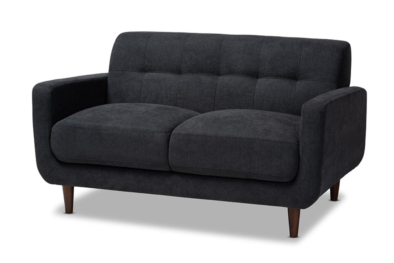 Baxton Studio Allister Mid-Century Modern Dark Grey Fabric Upholstered Loveseat