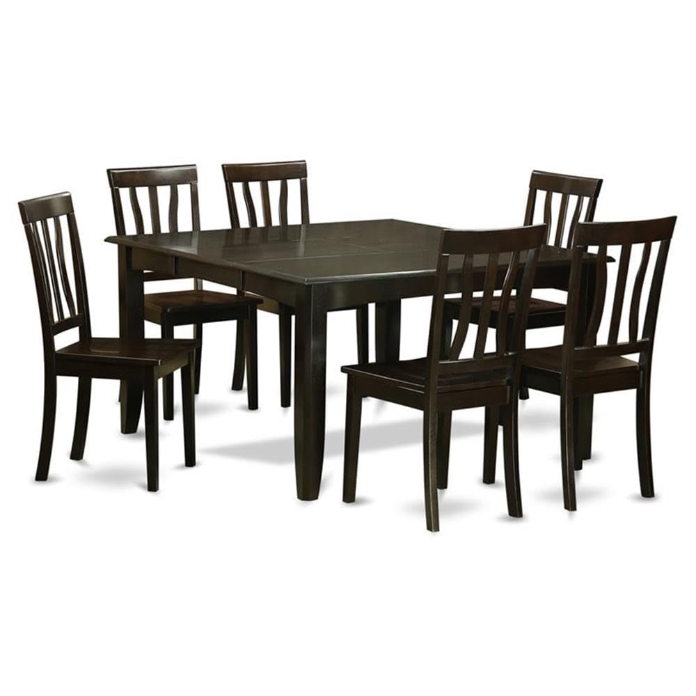 East West Furniture PFAN7-CAP-W 7 Piece Dining Set Consist of a Square Dining Room Table with Butterfly Leaf and 6 Kitchen Chairs, 54x54 Inch, Cappuccino