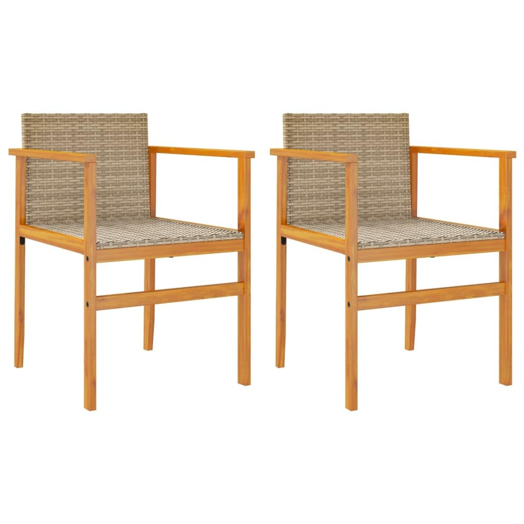 vidaXL – Patio Chairs/Outdoor Garden Furniture/2 Pcs Beige Poly Rattan/Solid Wood – Comfortable Seats with Supportive Backrest & Armrests for Deck/Patio – Durable & UV-Resistant