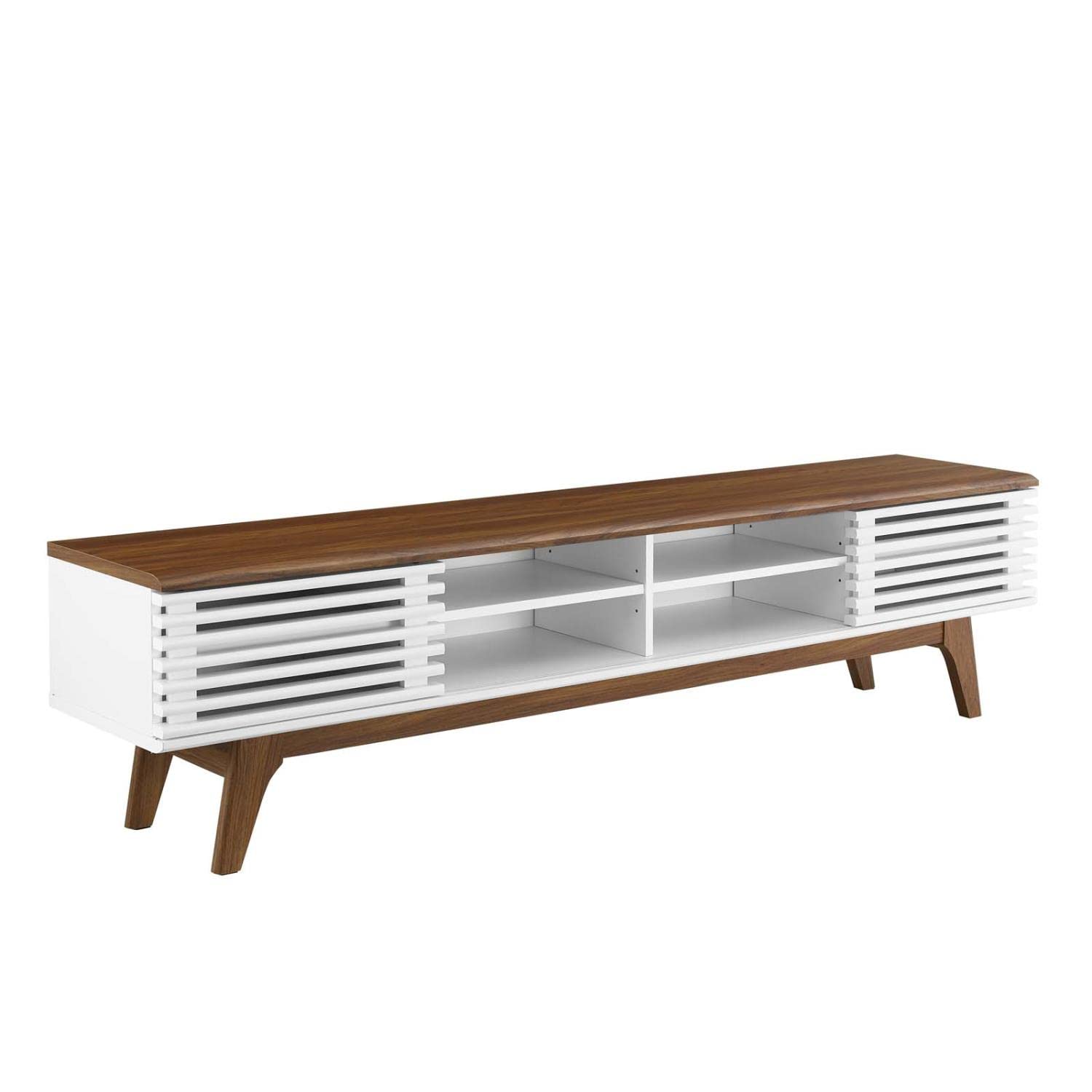 Modway Render Mid-Century Modern Low Profile 70 Inch Media Console TV Stand in Walnut White, 70&quot;