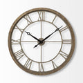 HomeRoots Wood 31.5' Round Oversize Brown Farmhouse Style Wall Clock w/Matte-Black Toned Hands