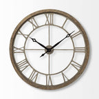 HomeRoots Wood 31.5' Round Oversize Brown Farmhouse Style Wall Clock w/Matte-Black Toned Hands