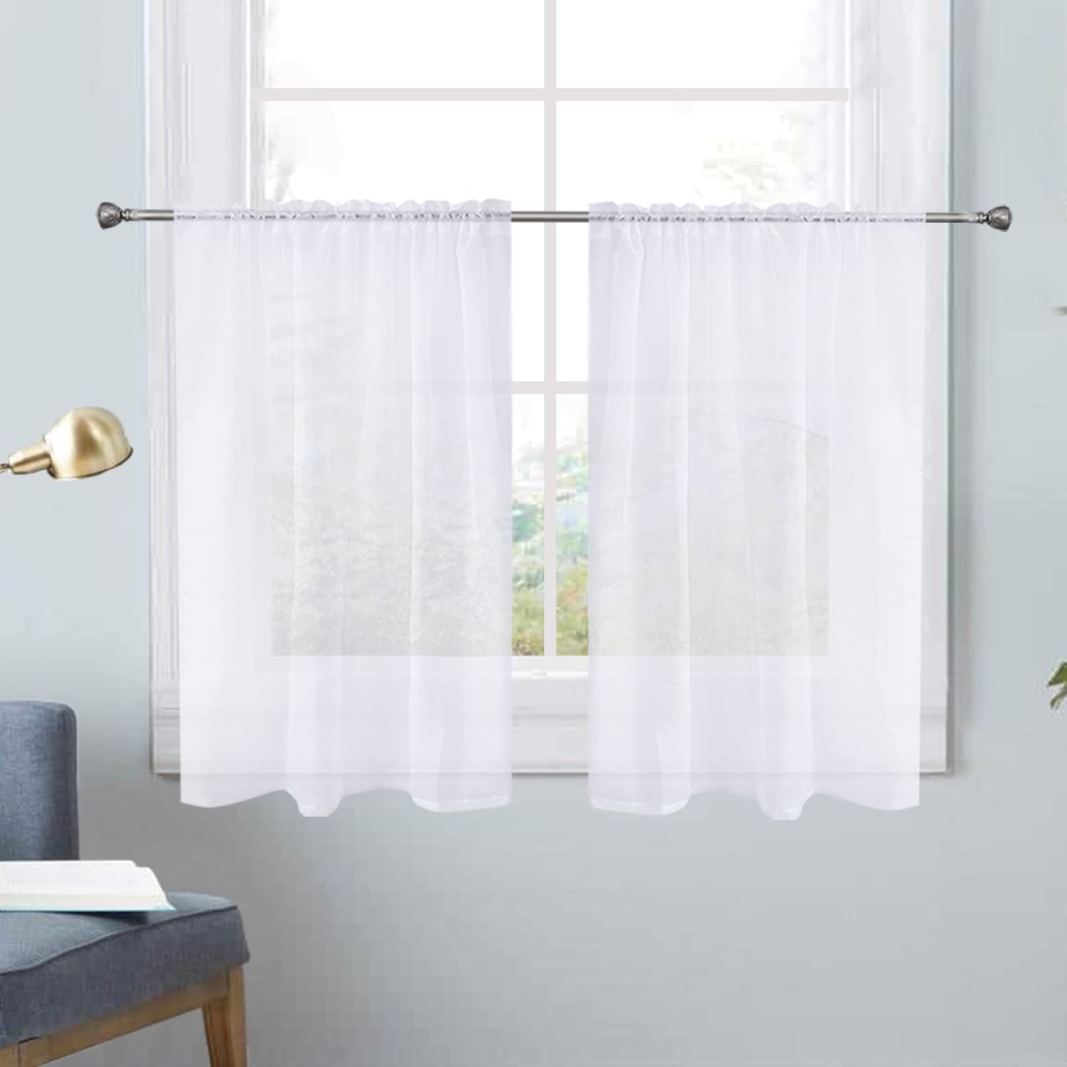 Spacedresser Sheer White Curtains 4 Panels Rod Pocket Semi-Sheer Curtain 72 Inches Long Light Filtering Voile Window Drapes For