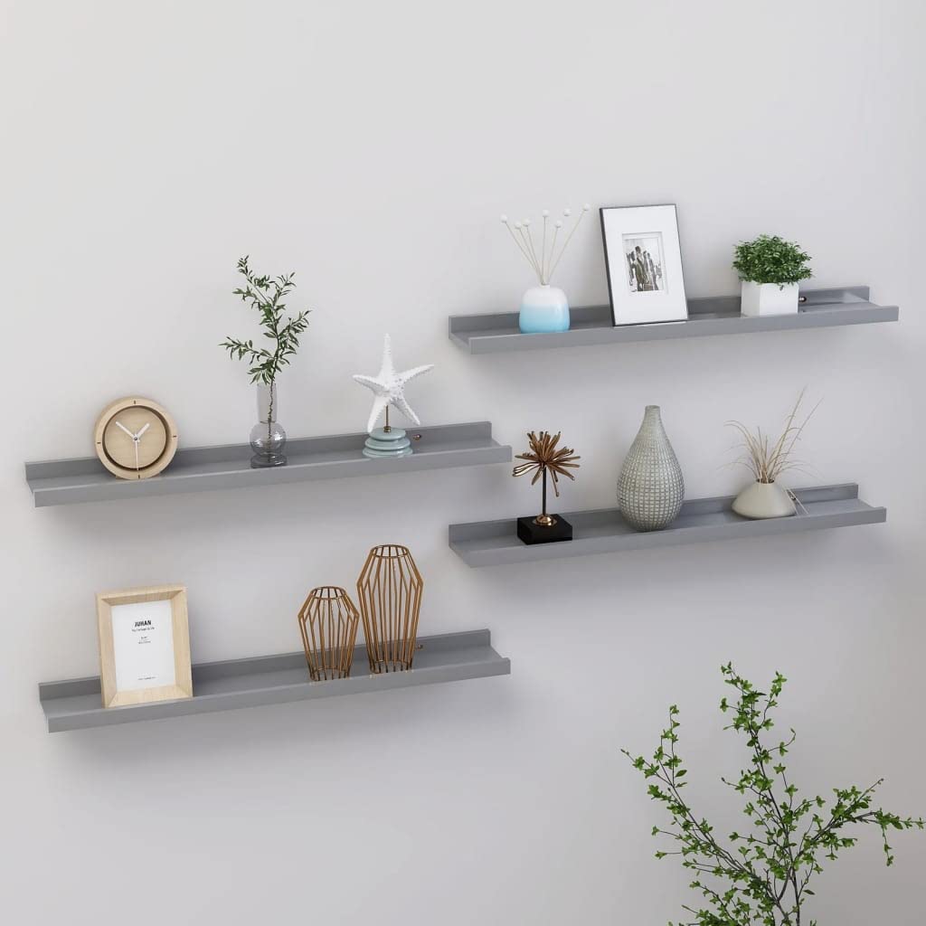 vidaXL Wall-Mounted Shelves in Gray - 4 pcs Modern MDF Floating Shelves for Display and Storage.