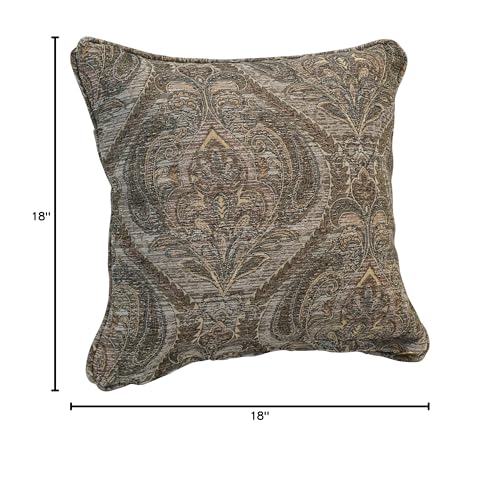 Blazing Needles Corded Square Jacquard Chenille Throw Pillow, 18&quot;, Grey Damask