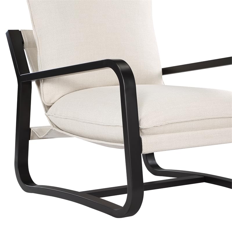 Comfort Pointe Sling Chair Upholstered in Oatmeal White Fabric with Metal Frame