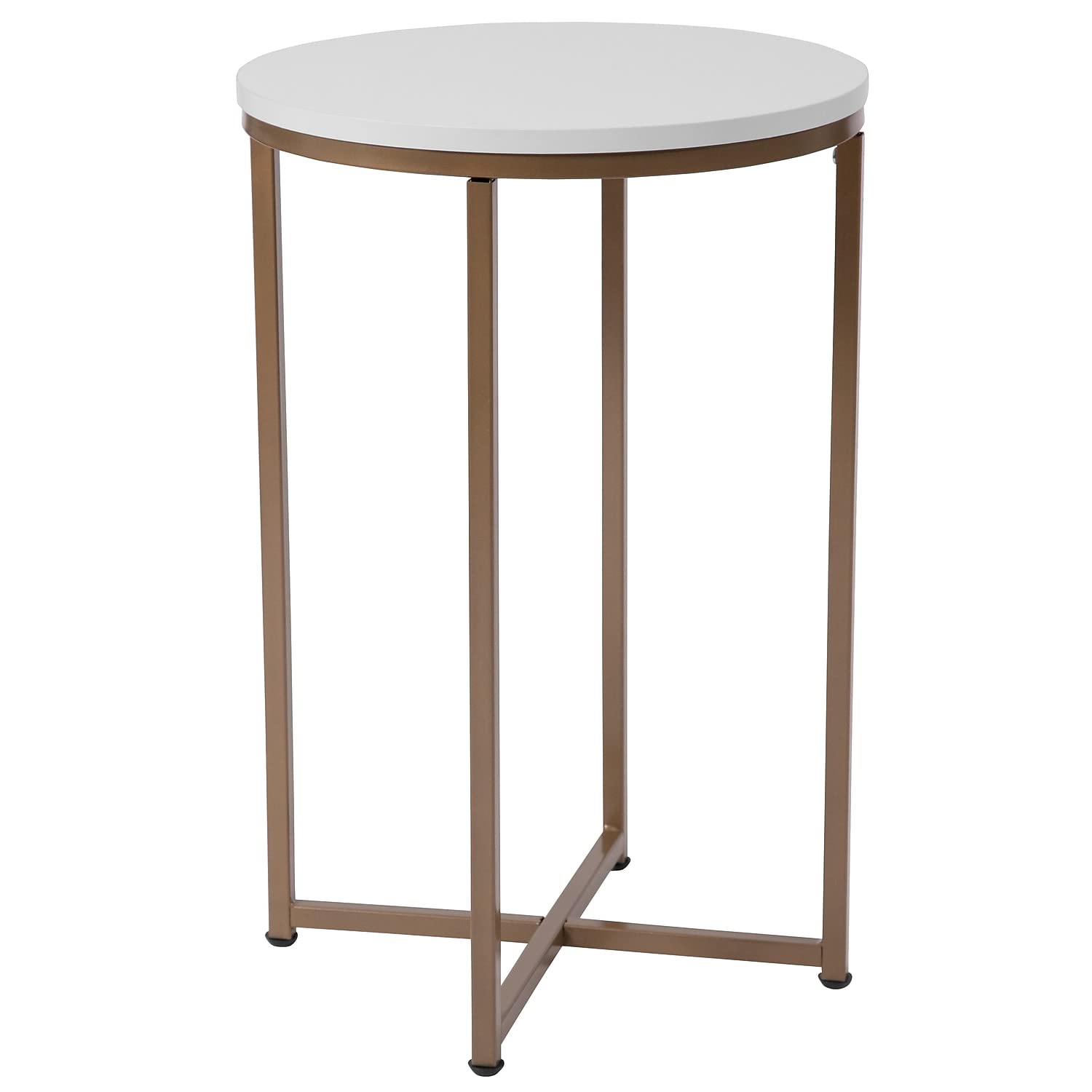 Flash Furniture Hampstead Collection End Table - Modern White Finish End Table - Crisscross Brushed Gold Frame