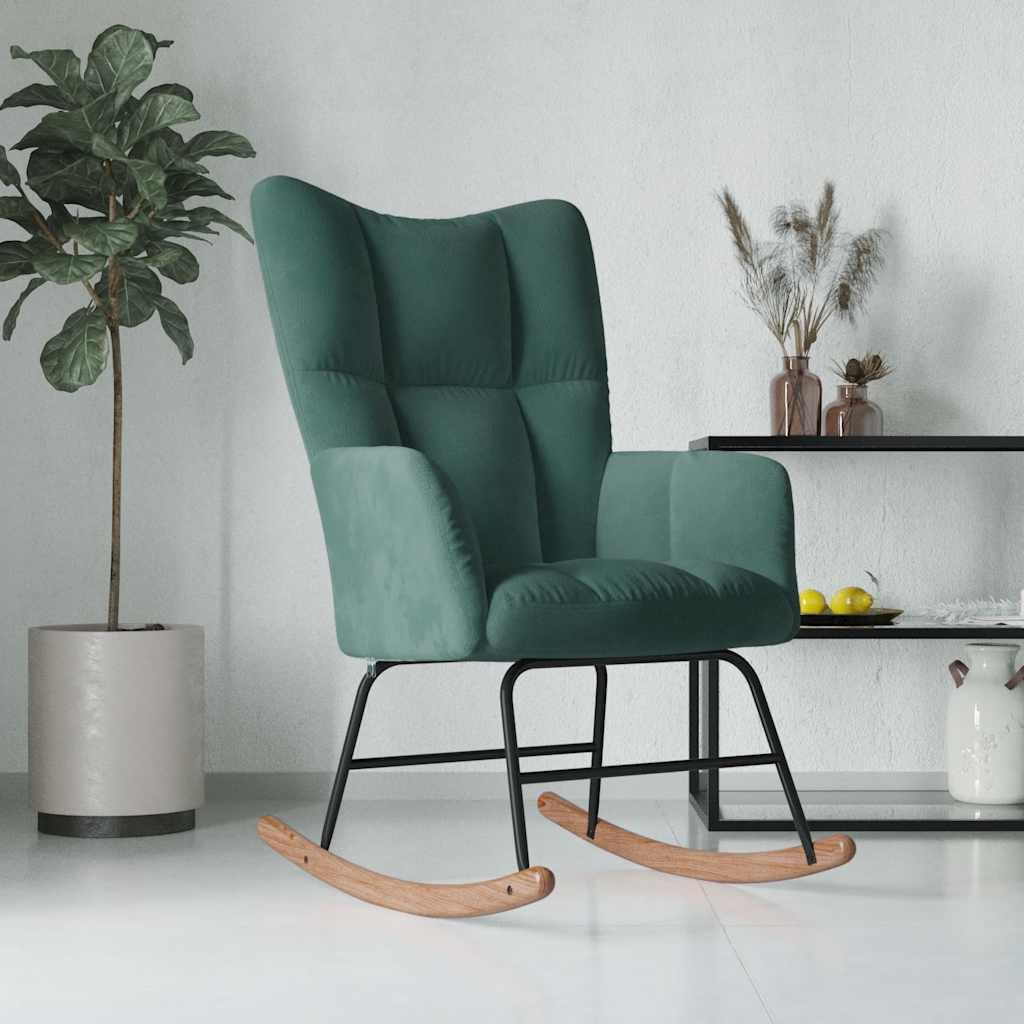 vidaXL Rocking Chair-Dark Green Velvet Lounge Seat-Stylish Padded Foam-Chic Home Decor with Durable Steel Frame