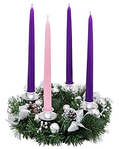 Silver Ribbon Christmas Advent Wreath - Advent Season Centerpiece D  Cor - Advent Candle Holder And X-Mas Candles Decorations -