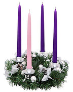 Silver Ribbon Christmas Advent Wreath - Advent Season Centerpiece D  Cor - Advent Candle Holder And X-Mas Candles Decorations -