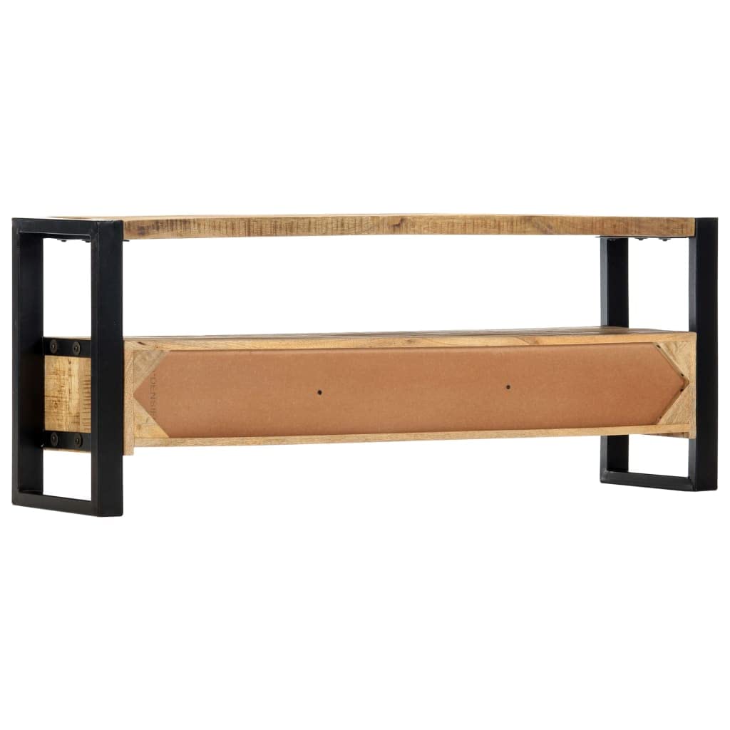 vidaXL 51.2&quot;x11.8&quot;x19.7&quot; Solid Mango Wood TV Stand - Industrial Style Cabinet with 3 Drawers and Open Compartment - Powder-Coated Iron Legs - Brown Finish