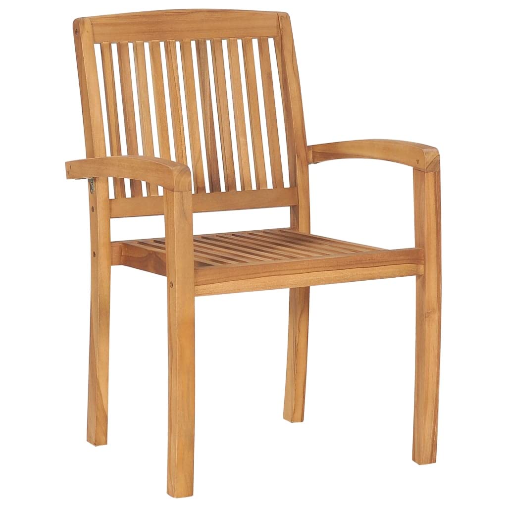 vidaXL Stacking Patio Chairs Set of 4 - Comfortable Seating with Cushions - Made from Weather-Resistant and Durable Solid Teak Wood - Suitable for Indoor and Outdoor Use - Natural Finished