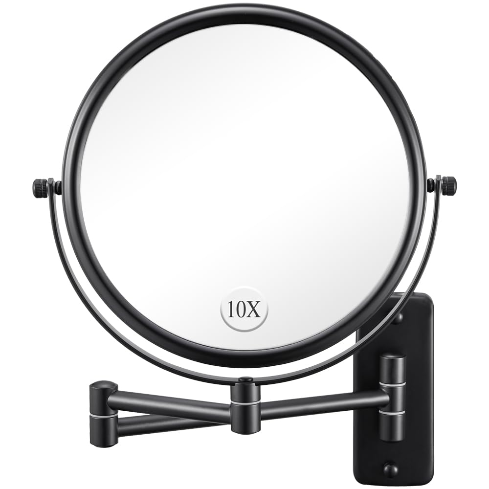 DECLUTTR Wall Mounted Makeup Mirror, 1X/5X Magnifying Mirror Double Sided, 8 Inch Swivel Make Up Mirror for Bathroom, Black