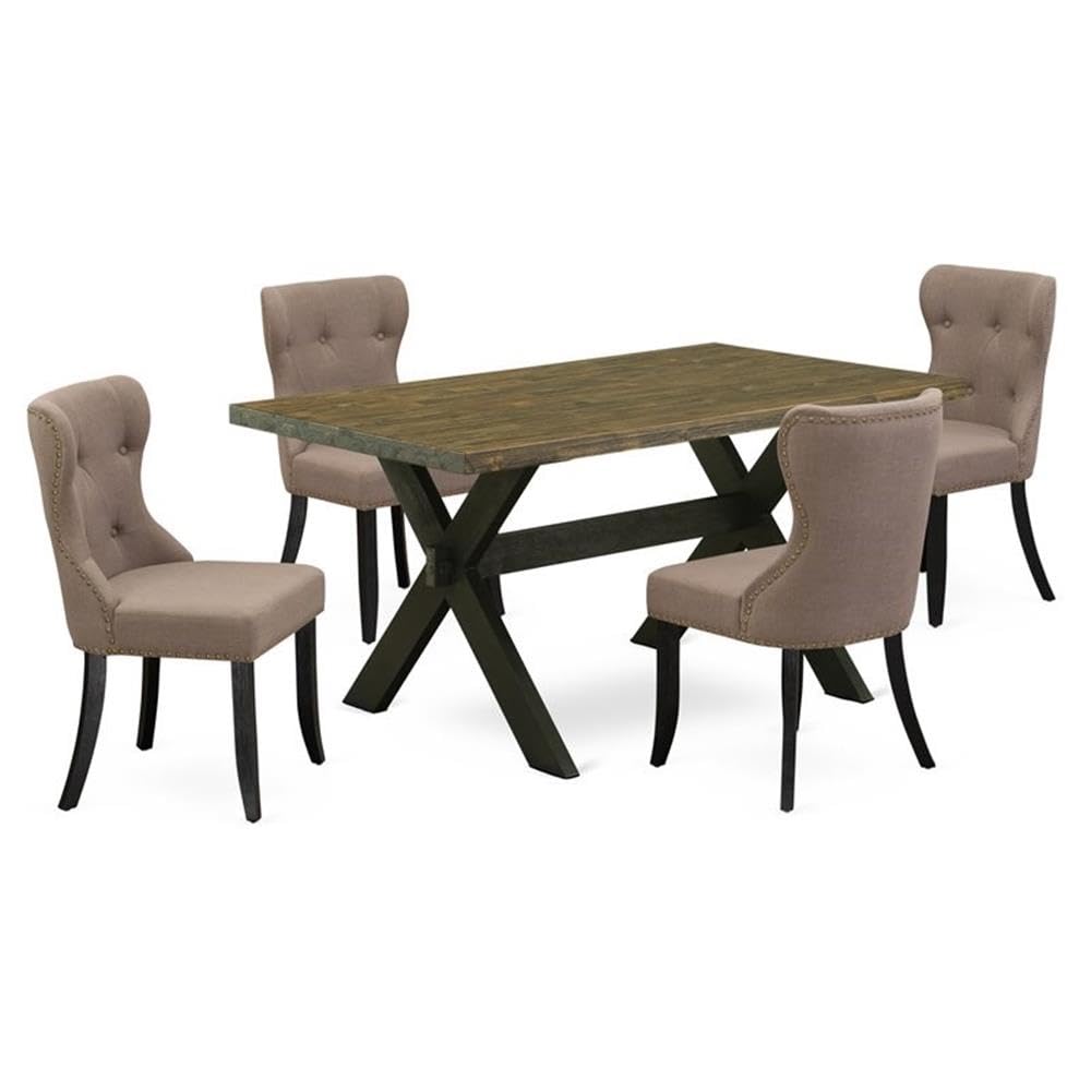 East West Furniture X676Si648-5 5 Piece Kitchen Table Set For 4 Includes A Rectangle Dining Room Table With X-Legs And 4 Coffee Linen Fabric Upholstered Chairs, 36X60 Inch, Multi-Color