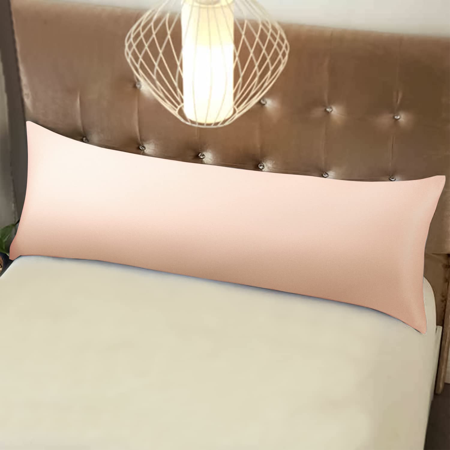 Ntbay Zippered Satin Body Pillow Pillowcase, Silky Slip Cooling Body Pillow Cover, Long Side Hidden Zipper, 20X54 Inches, Pink