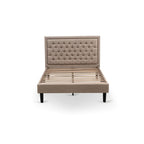 East West Furniture KDF-16-F Platform Full Size Bed - Dark Khaki Linen Fabric Upholstered Bed Headboard with Button Tufted Trim Design - Black Legs