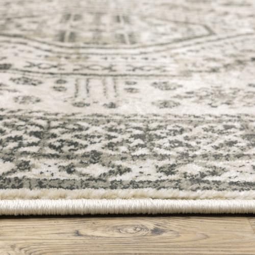 HomeRoots 508983 8 x 10 ft. Ivory Gray Black & Ivory Oriental Power Loom Stain Resistant Rectangle Area Rug