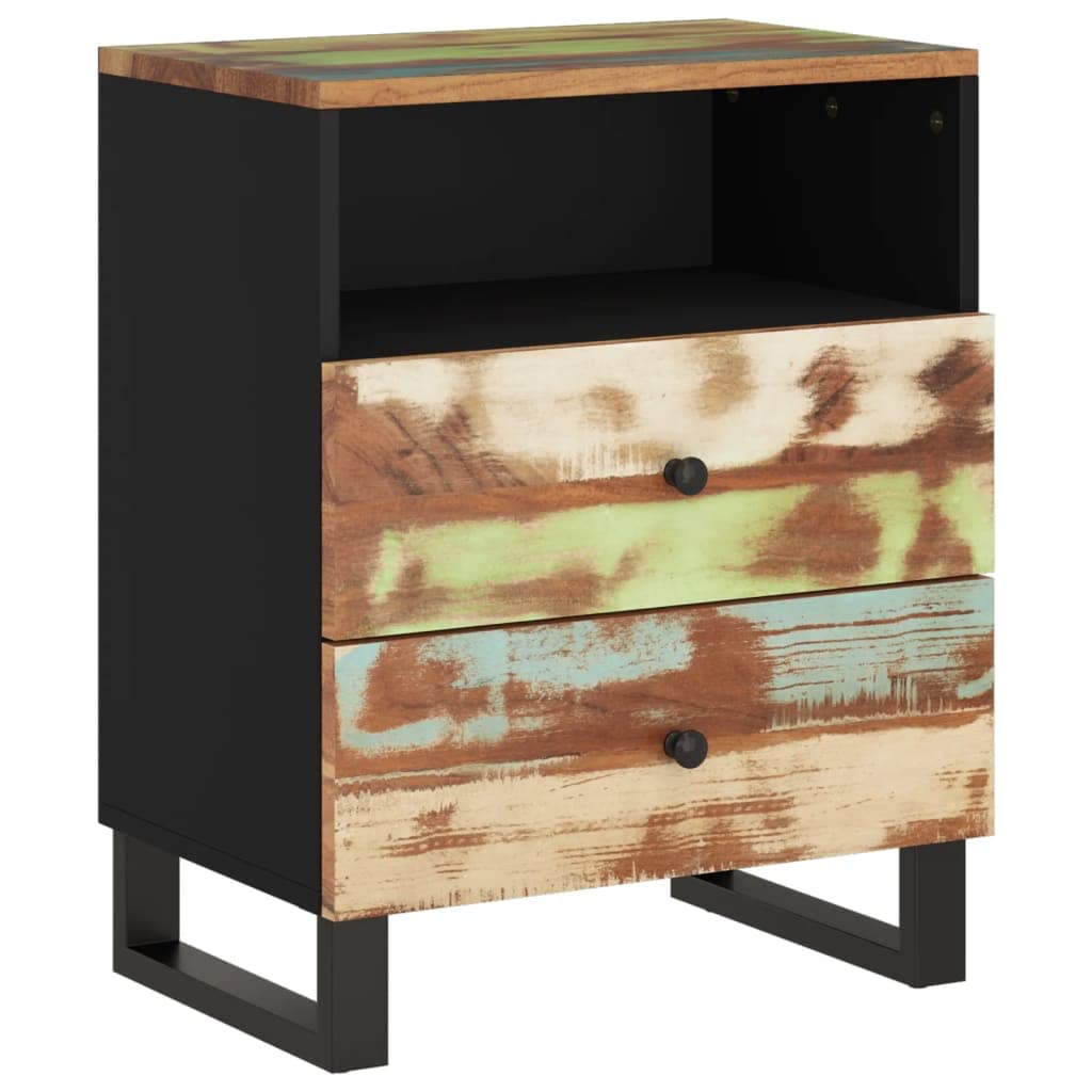 vidaXL Reclaimed Wood Bedside Cabinet with Drawers - Industrial Touch, Environmentally Friendly, Unique Handmade, Multicoloured, Easy Assembly, 19.7&quot;x13&quot;x24.4&quot;