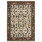 HomeRoots 507987 8 x 11 ft. Ivory Red Green Gray Blue & Navy Oriental Power Loom Stain Resistant Rectangle Area Rug with Fringe