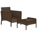 vidaXL Patio Lounge Set with Cushions, Brown Poly Rattan and Powder-Coated Steel, Includes 1 Chair and 1 Stool, Outdoor Garden Furniture