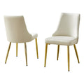 Set Of 2 Velvet Side Chairs In Cream And Pleated Back
