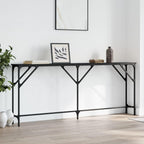 vidaXL Console Table with Metal Frame and Engineered Wood, Black, Rectangular Hallway Table for Living Room, Adjustable Feet