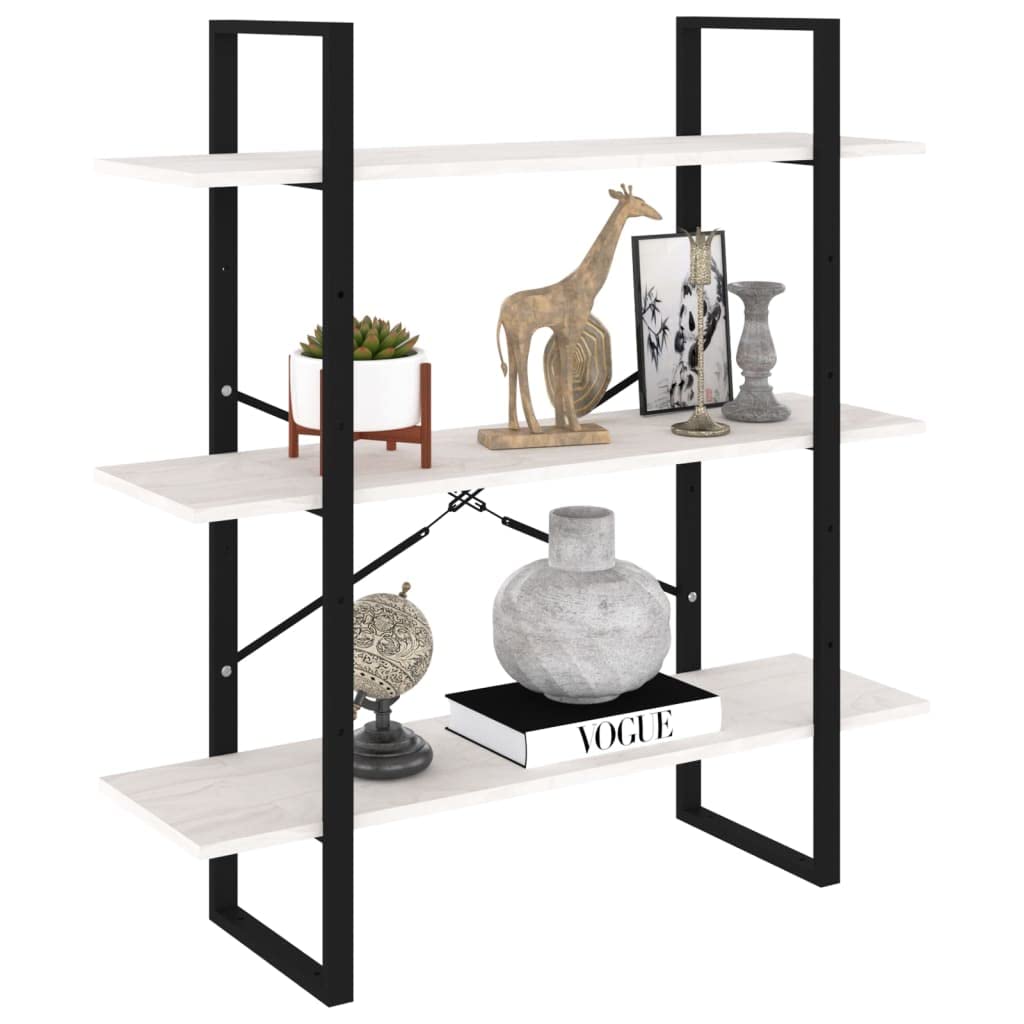 vidaXL 3-Tier Book Cabinet White 39.4&quot;x11.8&quot;x41.3&quot; Solid Pine Wood