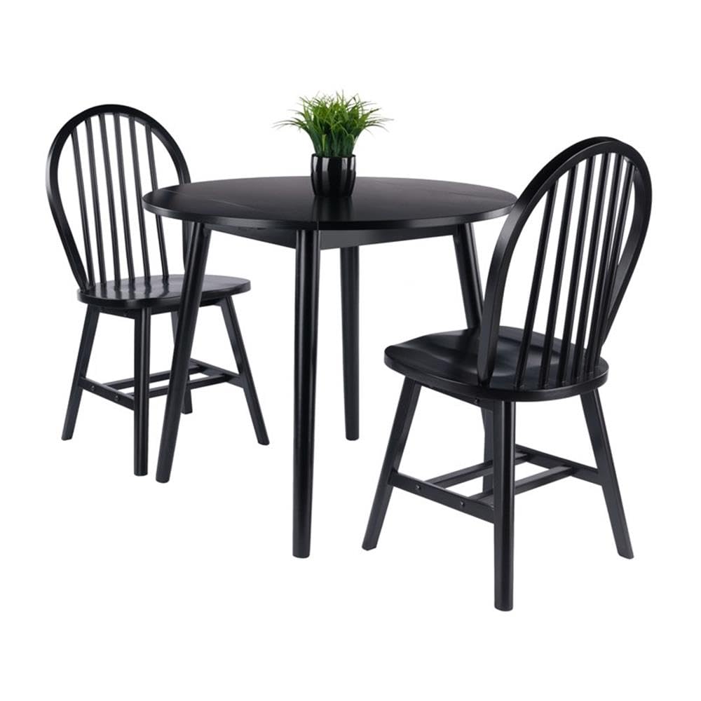 Moreno 3-Pc Drop Leaf Dining Table with Windsor Chairs - Black