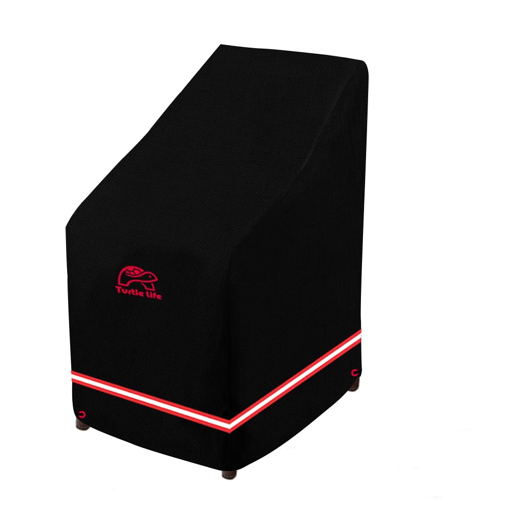 Turtle Life Patio Stackable Chair Cover, Heavy Duty Waterproof Outdoor Furniture Stacking 6-12 Chairs Covers, Anti-Fading Cover For Bar Stool Chair, Black, 30' W X 36' D X 45' H