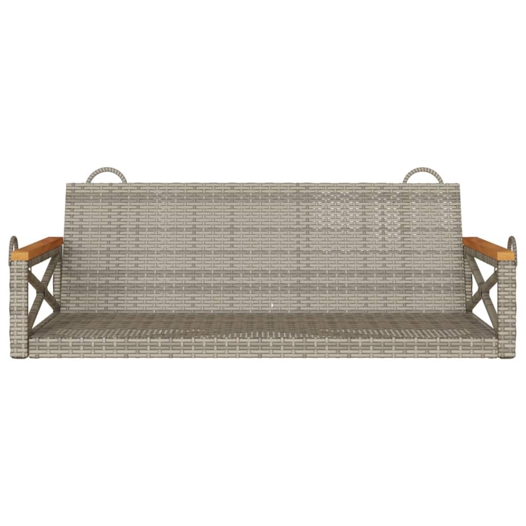 vidaXL Gray Poly Rattan Hanging Swing Bench - Outdoor Hammock Chair for Garden/Patio - Durable & Weather-Resistant with Powder-Coated Steel/Acacia Wood Frame, Fixing Rings, UV-Resistant
