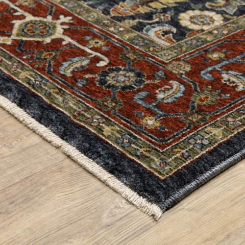 HomeRoots 508035 6 x 9 ft. Ivory Beige Red Blue Gold Green & Navy Oriental Power Loom Stain Resistant Rectangle Area Rug with Fringe