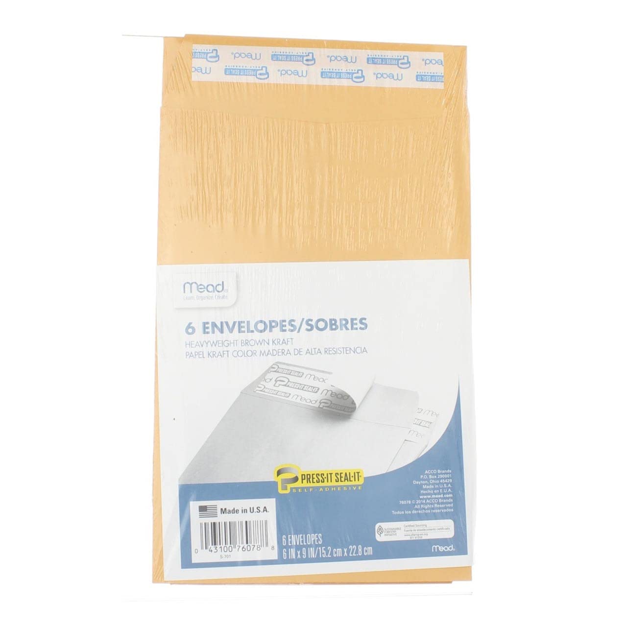 Meadwestvaco 76078 6' X 9' Heavyweight Kraft Press-It Seal-It Envelopes 6 Count