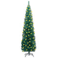 vidaXL Slim Artificial Green Christmas Tree - Realistic PVC with Stable Stand, Pre-lit with Efficient LED Lights, 59.1" Height - USB Connection