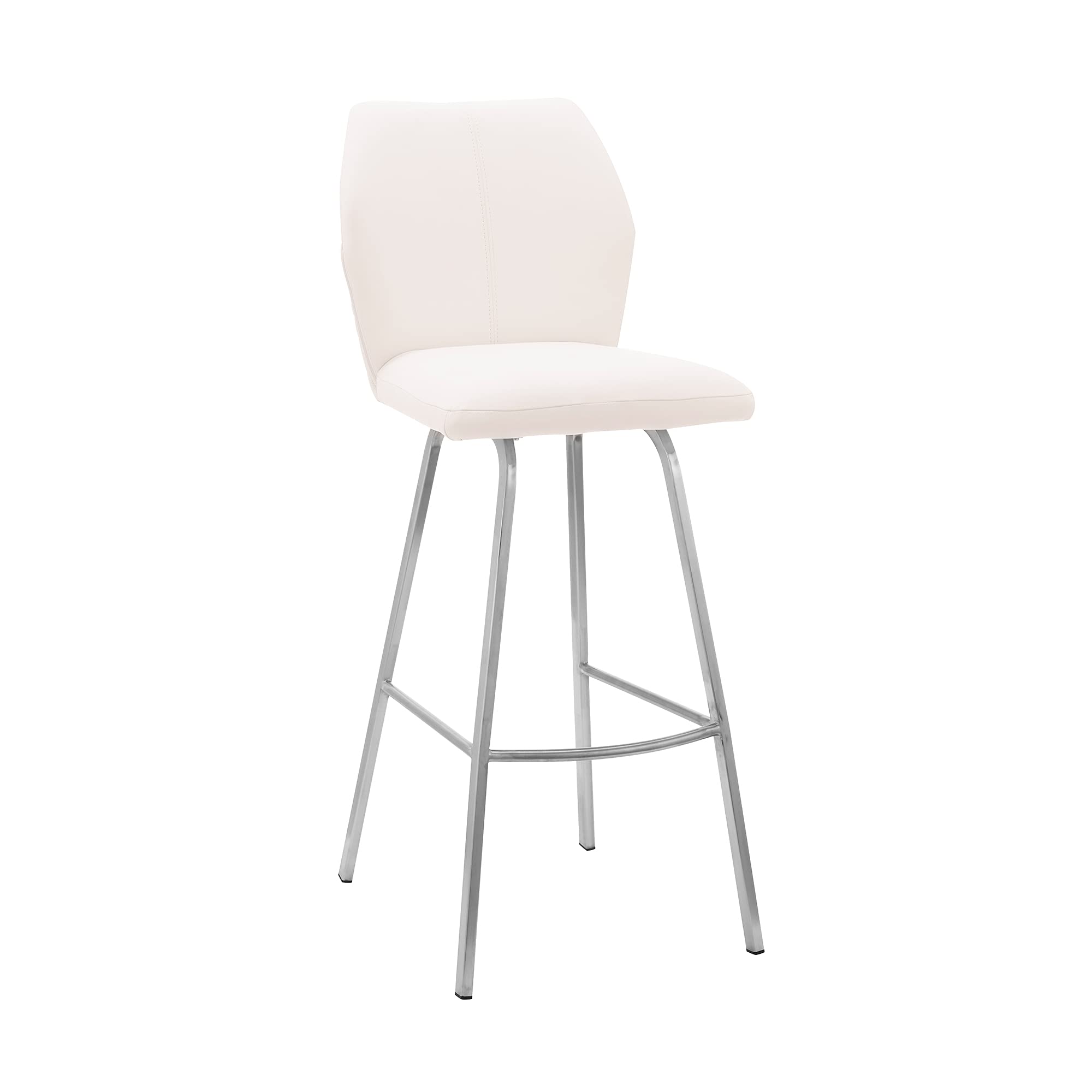 Armen Living Tandy White Faux Leather and Brushed Stainless Steel 30 '' Bar Stool