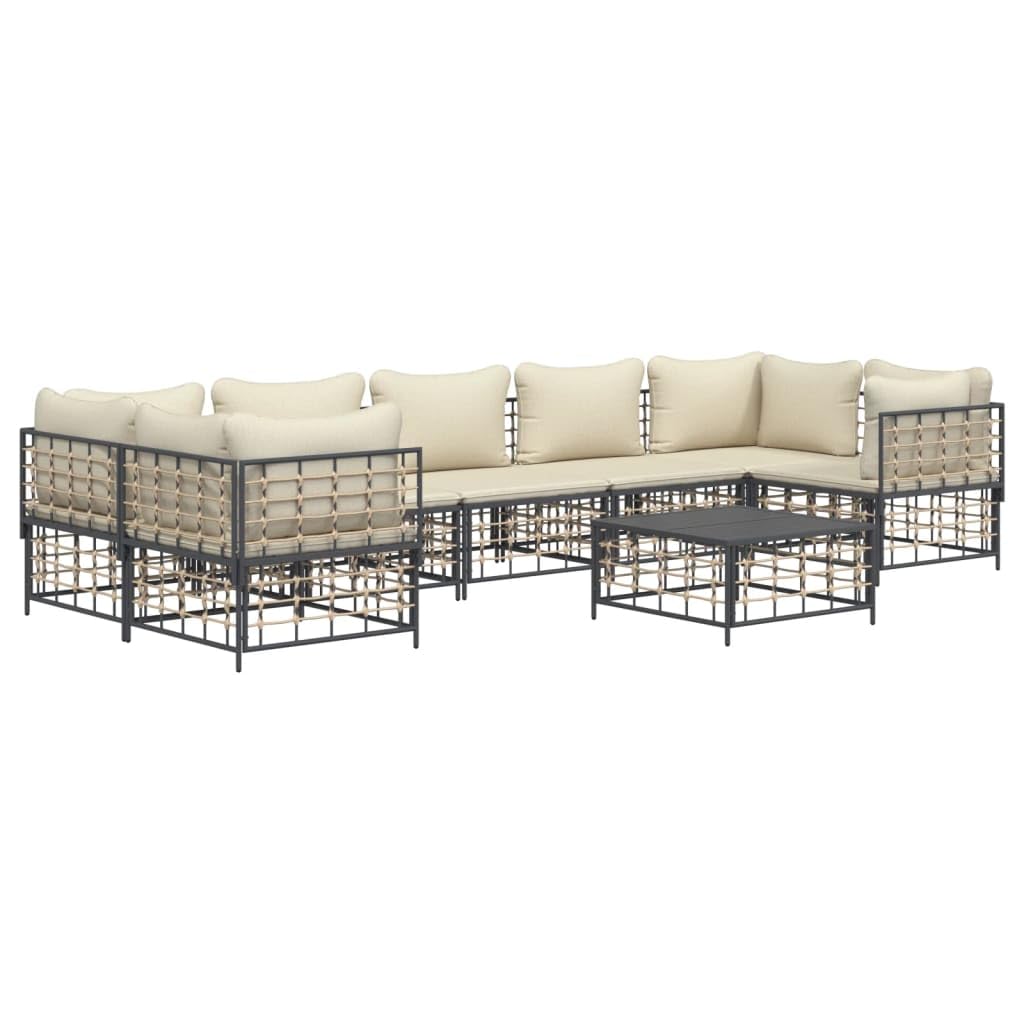 vidaXL 6-Piece Patio Lounge Set - Weather-Resistant Poly Rattan Anthracite Sofas with Beige Cushions, Modular Outdoor Furniture for Garden and Terrace
