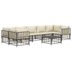 vidaXL 6-Piece Patio Lounge Set - Weather-Resistant Poly Rattan Anthracite Sofas with Beige Cushions, Modular Outdoor Furniture for Garden and Terrace