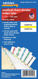 Tabbies Medical Chart Index Tabs 'Hospital' 1-1/4'W X 1/2'H, Yellow, 100 Tabs/Pack