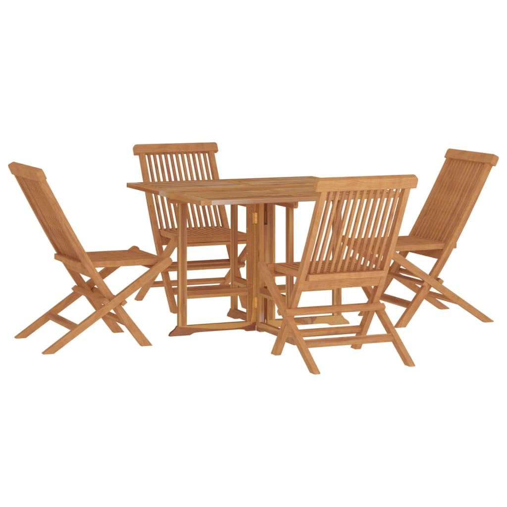 vidaXL Patio Dining Set 5 Piece, Folding Table and Chairs, Conversational Set, Outdoor Furniture Set for Garden Backyard, Farmhouse, Solid Teak Wood Brown