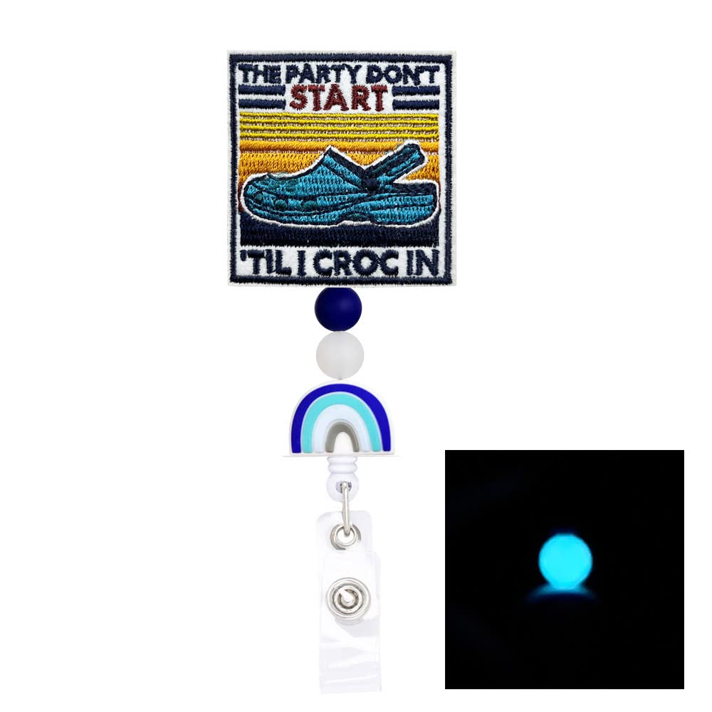 Reelfun The Party Don'T Start Till I Croc In Meme Retractable Badge Reel Id Tag, Silicone Beaded, Funny Meme Gift